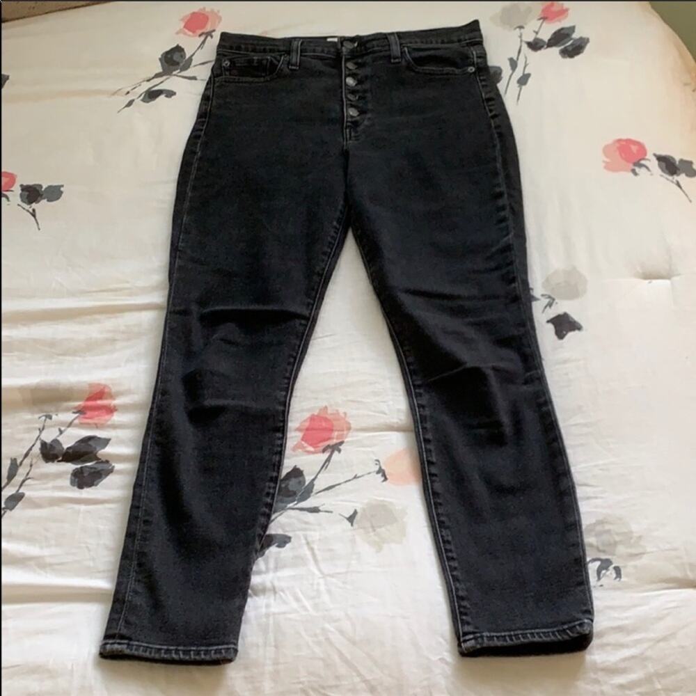 Gap Button Fly Washed Black Dark Grey Skinny High… - image 2
